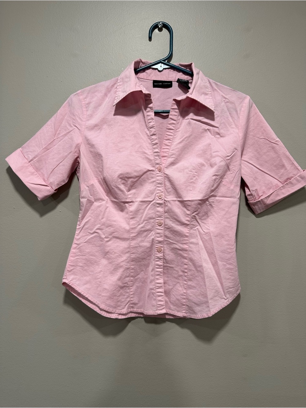 NYC City Stretch Pink Collared Blouse Short Sleeve - Size XS